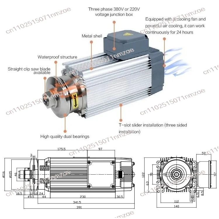 3KW 3000RPM CNC Spindle Motor Power Head for Saw Blade Clamping Wood Drilling Milling Metal Cutting