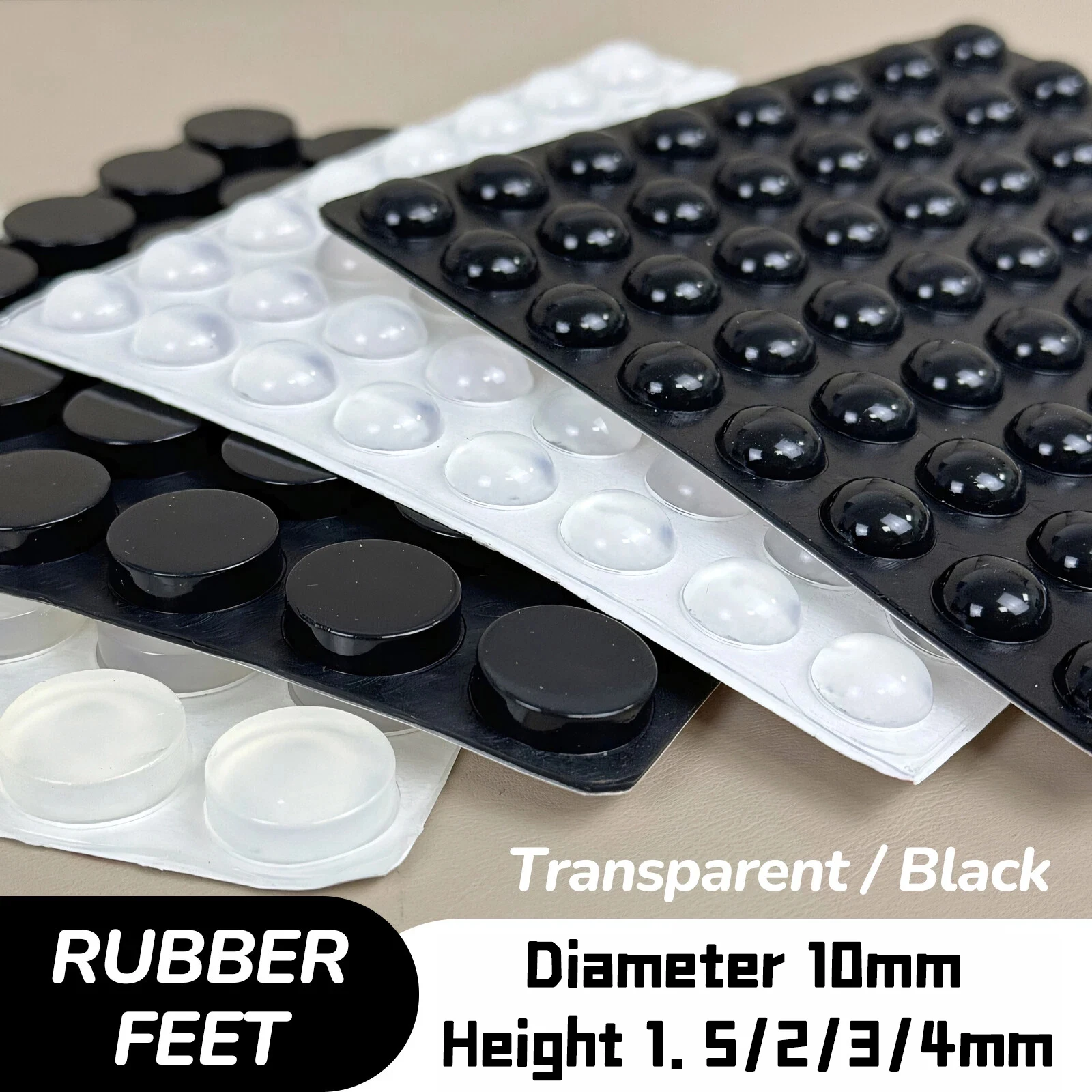 100Pcs 10mm Transparent/Black Self Adhesive Round Silicone Rubber Bumpers Soft Anti Slip Shock Absorber Feet Pads Damper