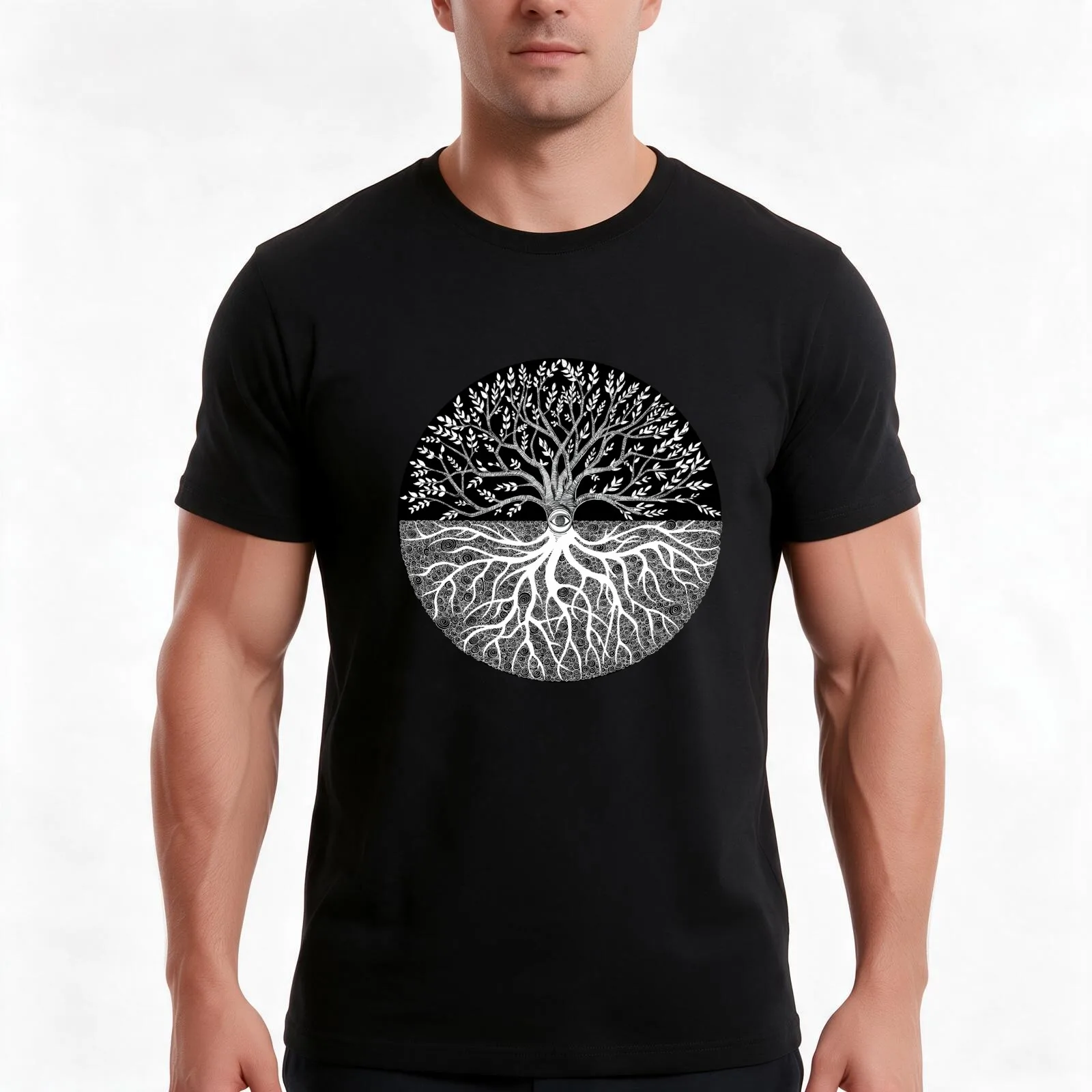 Druid Tree of LIfe T-Shirt, Summer Casual Cotton Tee, Oversized Streetwear Tops, Vintage Graphic Print, Loose Fit Short Sleeve