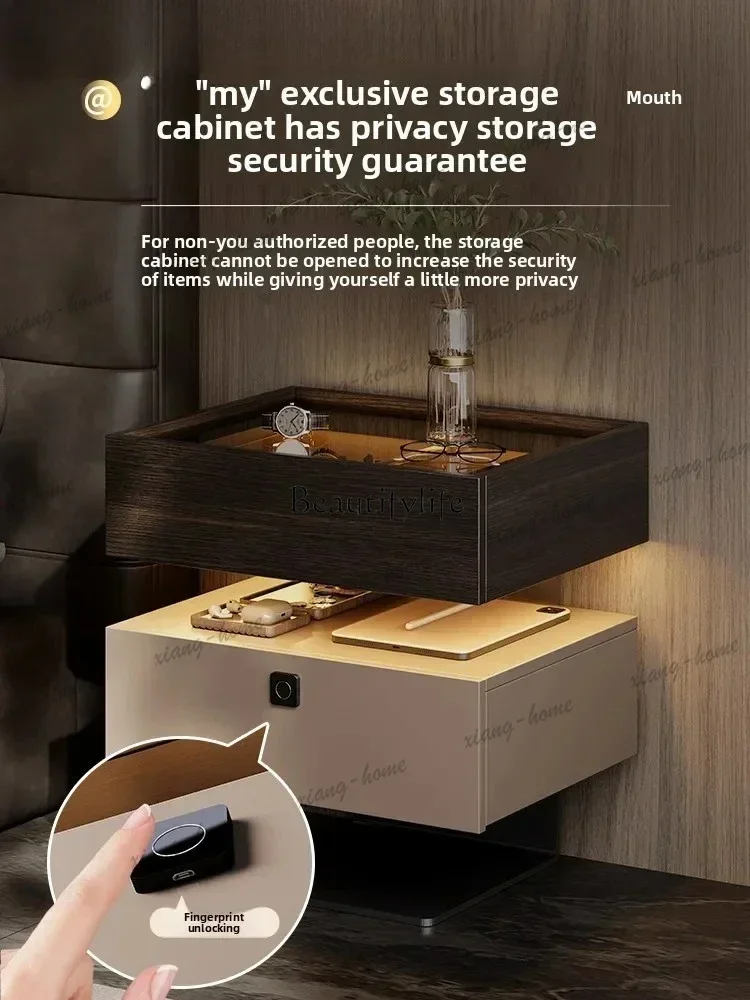 LD Italian bedside table suspension intelligent light luxury advanced sense fingerprint lock cabinet integrated
