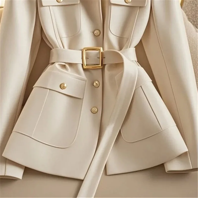 2025 Herfst nieuwe mode Effen kleur jas vrouwelijke high-end Single breasted Zakken korte taille jas Kleding vrouwen bovenkleding T848