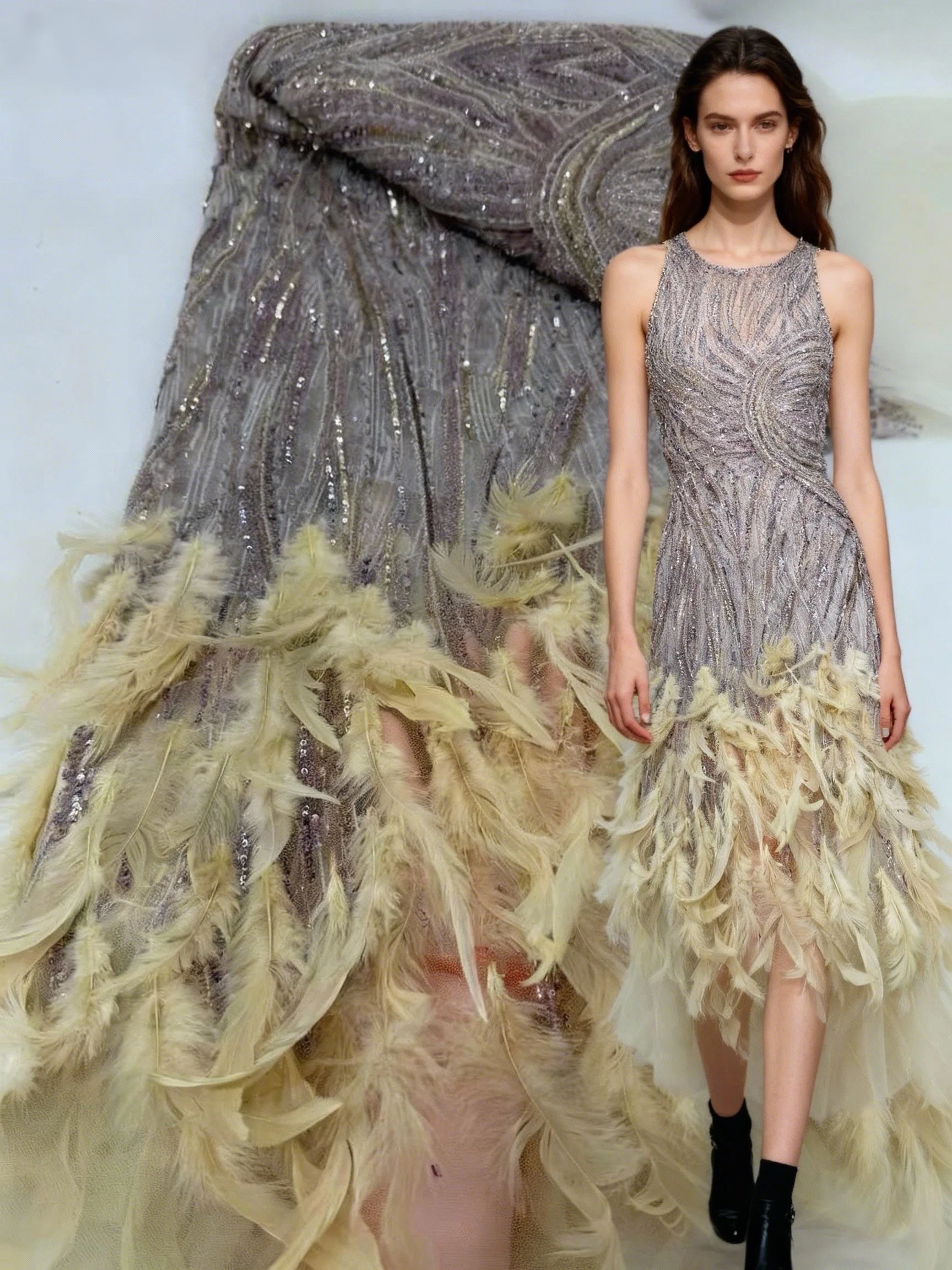 

5yards Luxury 3D Feather Lace Fabric 2026 Hand Beaded Tulle Lace Fabric Embroidered Sequins African Nigerian Fabric For Wedding