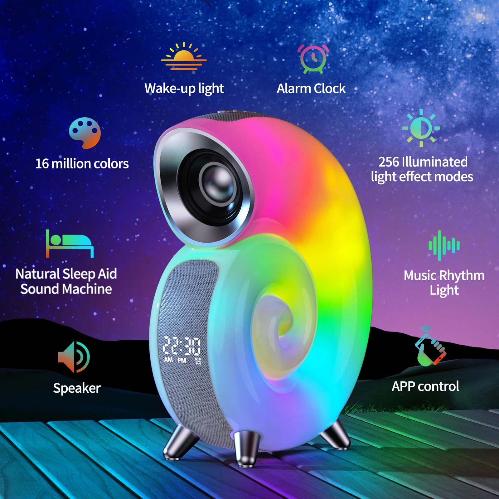 Conch RGB LED Atmosphere Night Light Cute Conch Wake Up Bluetooth Speaker Alarm Clock Has 256 Lighting Modes Room Decorate Light