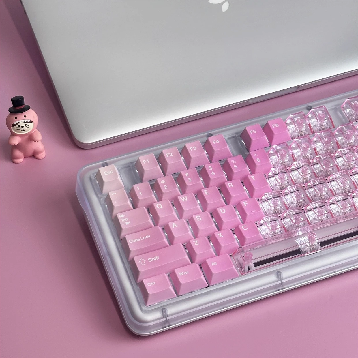 أغطية مفاتيح شفافة متدرجة زهر الكرز لمفاتيح Pbt Pc 164، وردي وأزرق لمجموعة أغطية مفاتيح مخصصة للوحة المفاتيح Aula #3