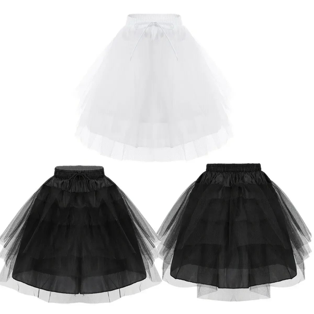 Kids Girls Hoopless 3 Layers Net Petticoat Fluffy Crinoline Slip Underskirt