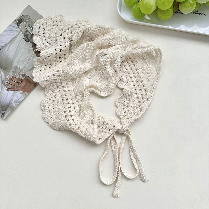 

Korean Sweet Handmade Knitted Crochet Hollow Triangle Scarf Solid Color Hair Tie Scarf Hijabs