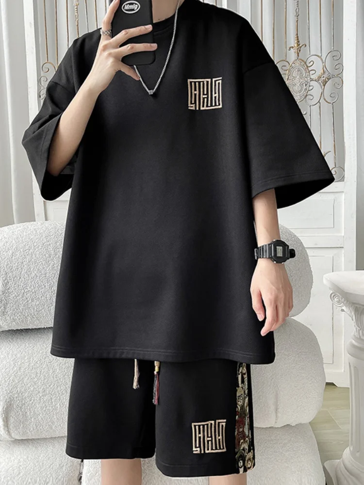 

Модная мужская футболка оверсайз с вышивкой медведя, летняя, молодежная, стильная, повседневная, из смесового хлопка и полиэстера