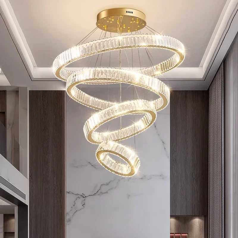 

Modern Crystal LED Pendant Lights Dimmable for Villa Living Hotel Showroom Rotate Stair Chandelier Home Decor Lusters Luminaires