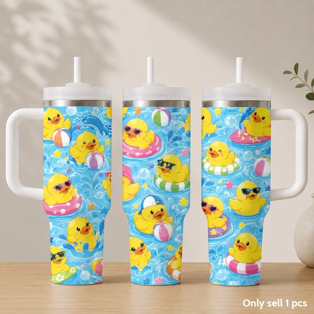 Interesting little yellow duck Vacuum Flasks 40oz Stainless Steel Insulated Tumbler with Handle & Straw Leakproof Travel Mug