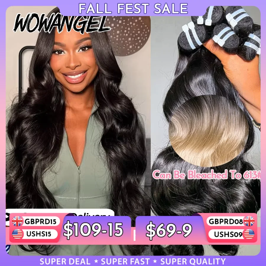 WOWANGEL 12A Rohhaar-Bundles mit Körperwelle, 100 % unbehandeltes Echthaar, 26, 28, 30 Zoll, gerade Webbündel für Frauen