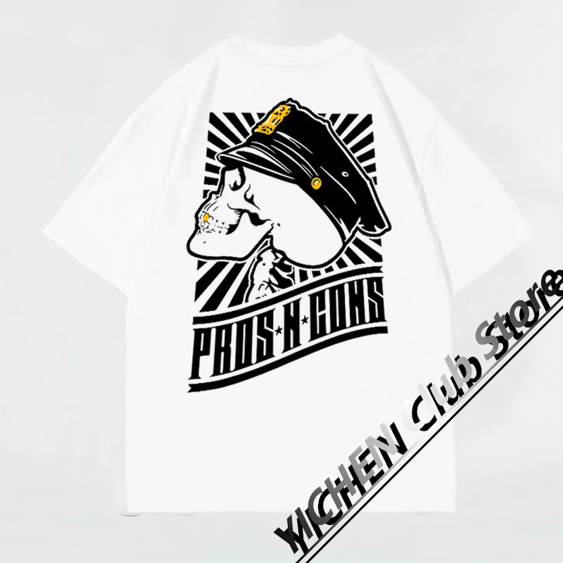 

Motorcycle T-Shirt American Retro Heavy Metal Rock Music Skull Cotton Short Sleeve Casual Loose Men's And Women's T-Shirt