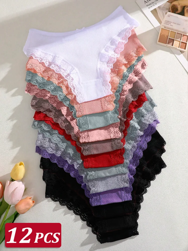 12 قطعة/المجموعة النساء القطن سلس سراويل جوفاء مثير تصميم فريد منخفضة الخصر سراويل تنفس ملابس داخليّة حريمي الملابس الداخلية S-XL #1