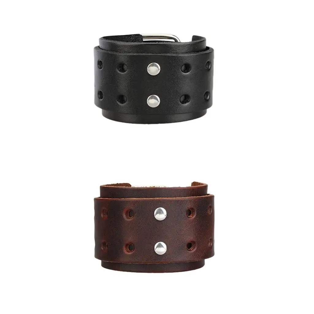 Men Cowboy Alloy Double Buckles Wide Adjustable Punk Large Leather Bracelet Cuff Bangle