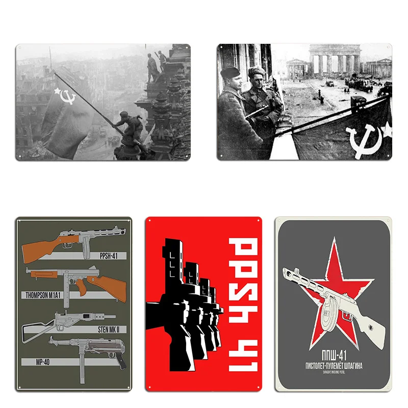 Ppsh41 Soviet Machine Metal Plaque Poster Bar Cave Design Ppsh-41 Shpagin Submachine Tin Sign Posters