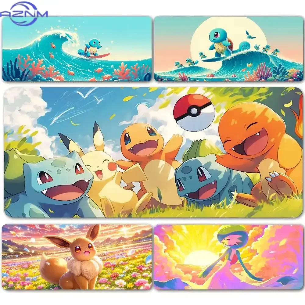 Rubber Mouse Pad Anime Cute Starter Monster Characters Pattern Anti-Slip Gaming Desk Mat Stitched Edge Desktop Protector for Gam