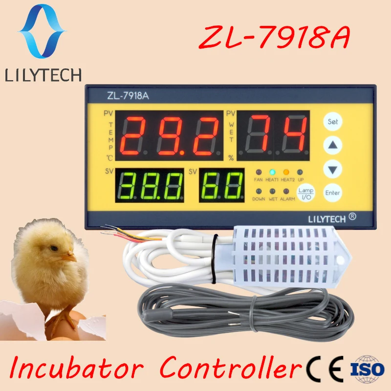 

ZL-7918A, Egg Incubator Controller, Multifunction Automatic Temperature Humidity Control,100-240Vac,CE,ISO,Lilytech