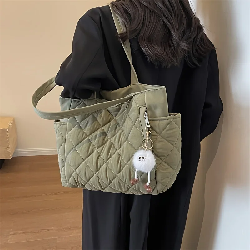 Casual Underarm Bags Quilted Women's Handbag Diamond Lattice Large Capacity Tote Bags Ladies Shoulder Puffer Commuting Bags