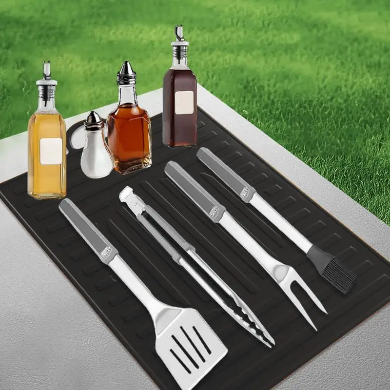 Almohadilla de goteo para parrilla, soporte para utensilios para barbacoa, espátula para plancha, esteras para barbacoa, soporte protector para utensilios para parrilla lavable, mostrador de cocina