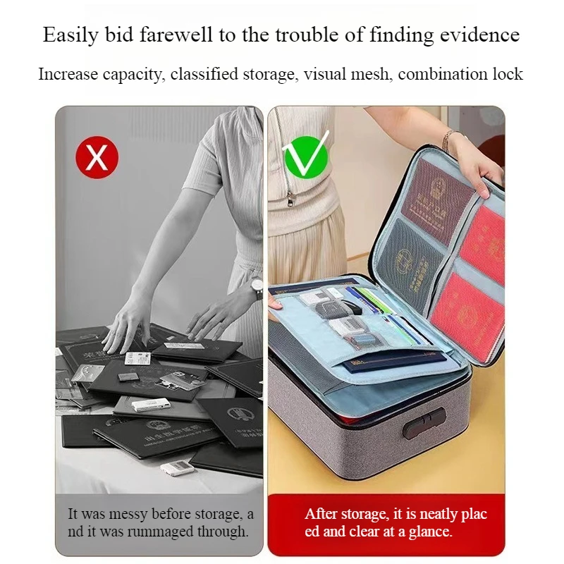3-Layer Document Organizer Briefcase Folder Holder Men's Women's Bag Cover Purse Passport Home Safe Functional File Storage Case