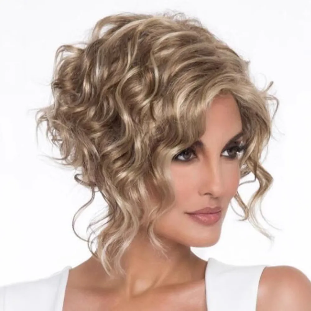 

European And American Short Curly Synthetic Wig for Women Fluffy Polyester Wig Cap Daily Wear