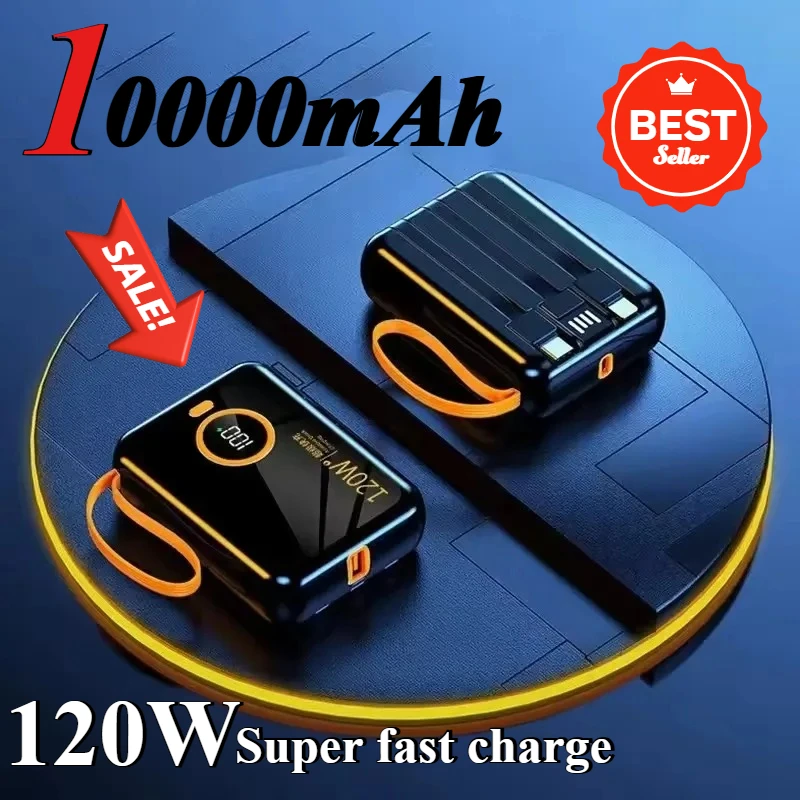 

Мини-супербыстрая зарядка 120 Вт, цифровой дисплей большой емкости 10000 мАч с самооборувающимся блоком питания для IPhone Xiaomi Huawei