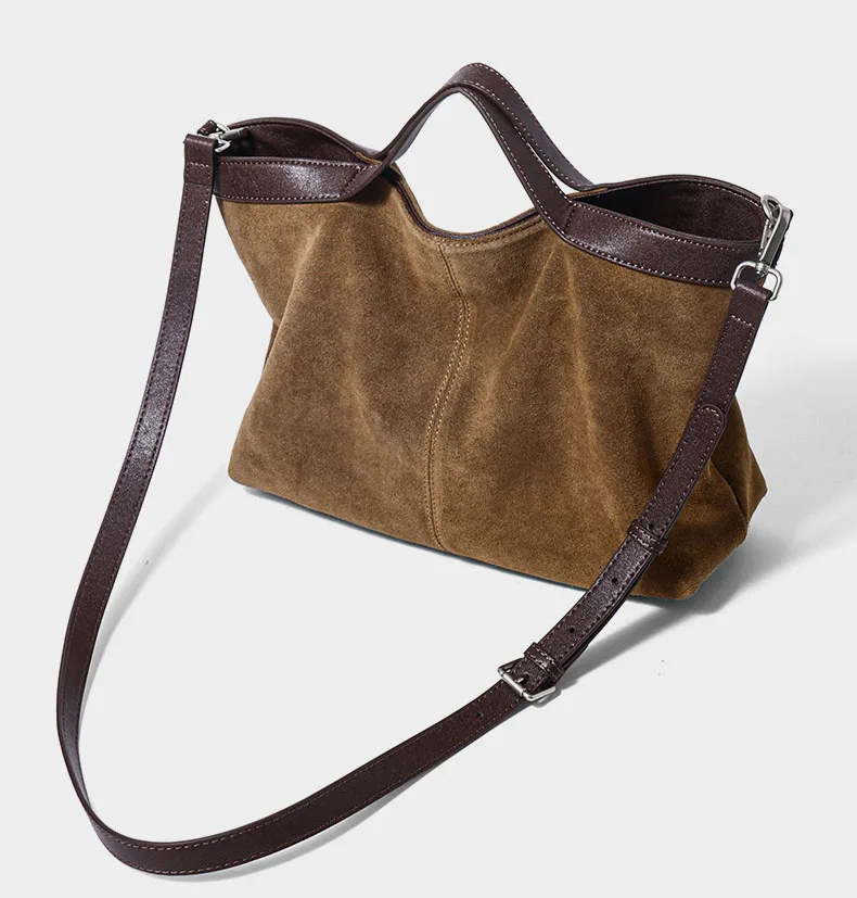 casual tote handbag layer of high-quality cowhide suede featuring large capacity genuine leather bag Shopping crossbody bag