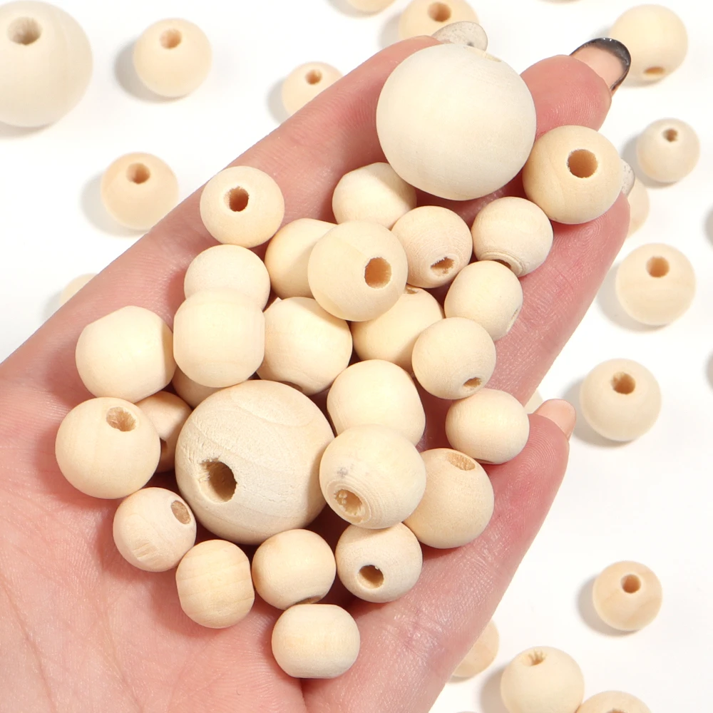 10-100pcs Natural Round Wooden Beads 6-30mm Spacer Charm Balls Bead for Jewelry Making DIY Handmade Accessories