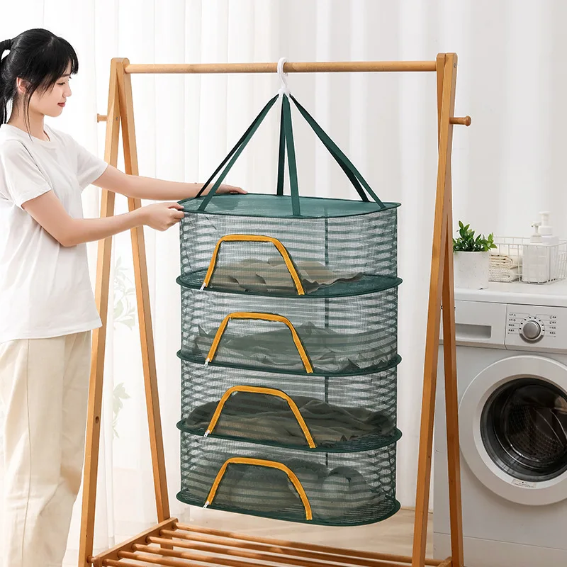 Portable Multifunctional Foldable Muti-Layer Hanging Drying Net For Dry Goods Vegetable Fruit Herbs Clothing Non-Toxic Polyester