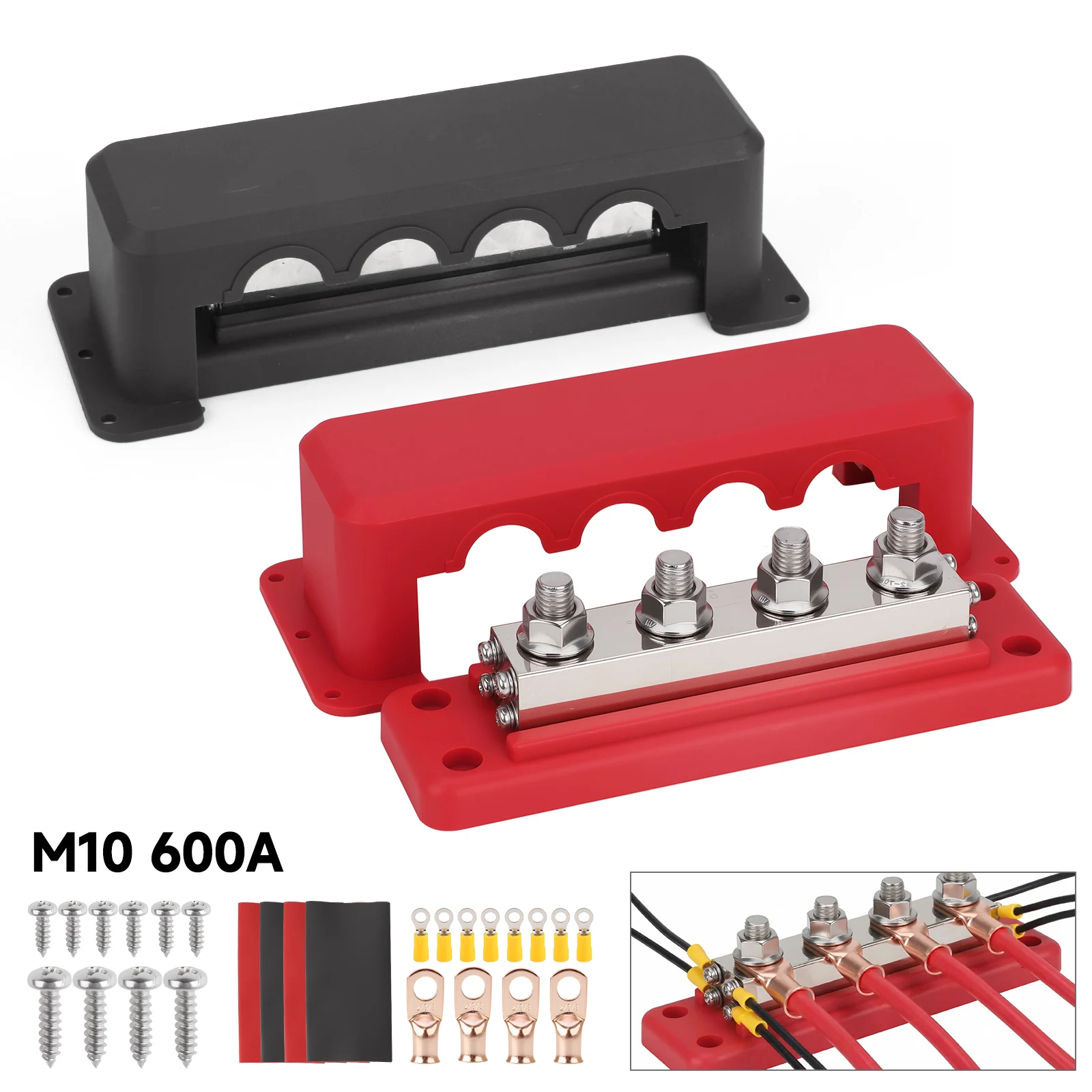 

Power EV Charger Distribution Block Bus Bar Terminal Block Stud M10 3/8" 12-48V 600A DC For Truck Boat Camper RV Car Accessories