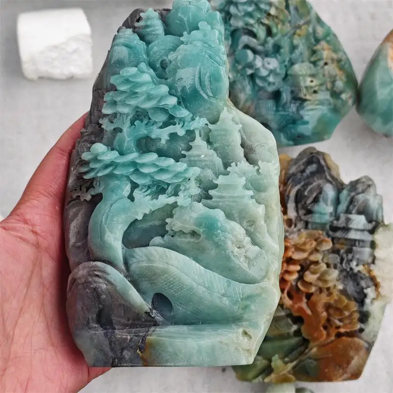 Natural Trolleite Chinese-style Courtyard Feng shui Carvings Healing Fengshui Reiki Figurine Home Decorat Holiday Gift 1PCS
