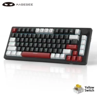 MageGee 75% Teclado mecánico para juegos con control de perilla, teclado para juegos por cable retroiluminado azul Interruptor rojo/amarillo para PC Windows