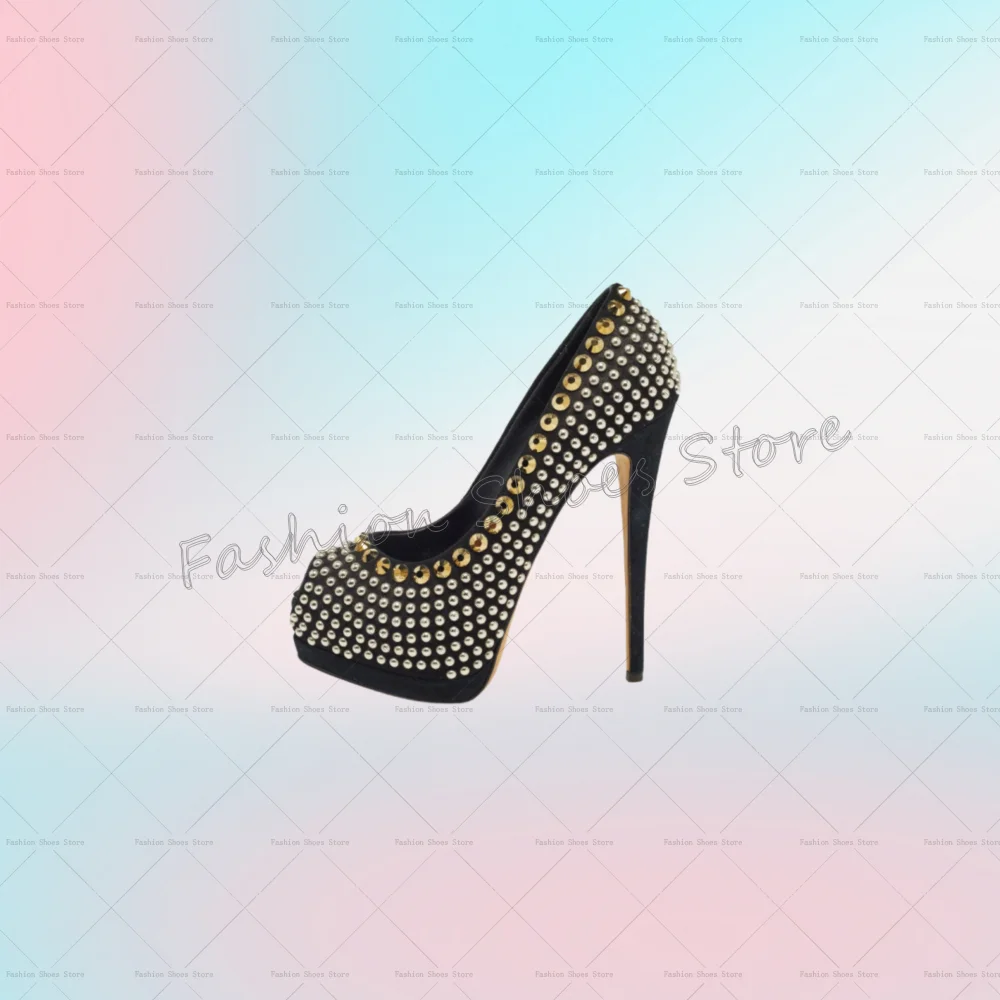 

Black Rivets Decor Peep Toe Pumps Matte Leather Women Shoes Stilettos High Heels Party Banquet Dating 2025 Zapatos Para Mujere