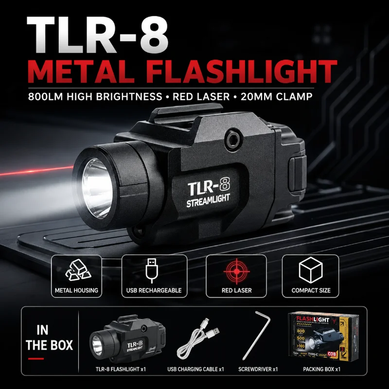 TLR‑8 Model Accessory Metal 20mm Rail Mount Light 800LM Red Green Light Module for Hobby Model