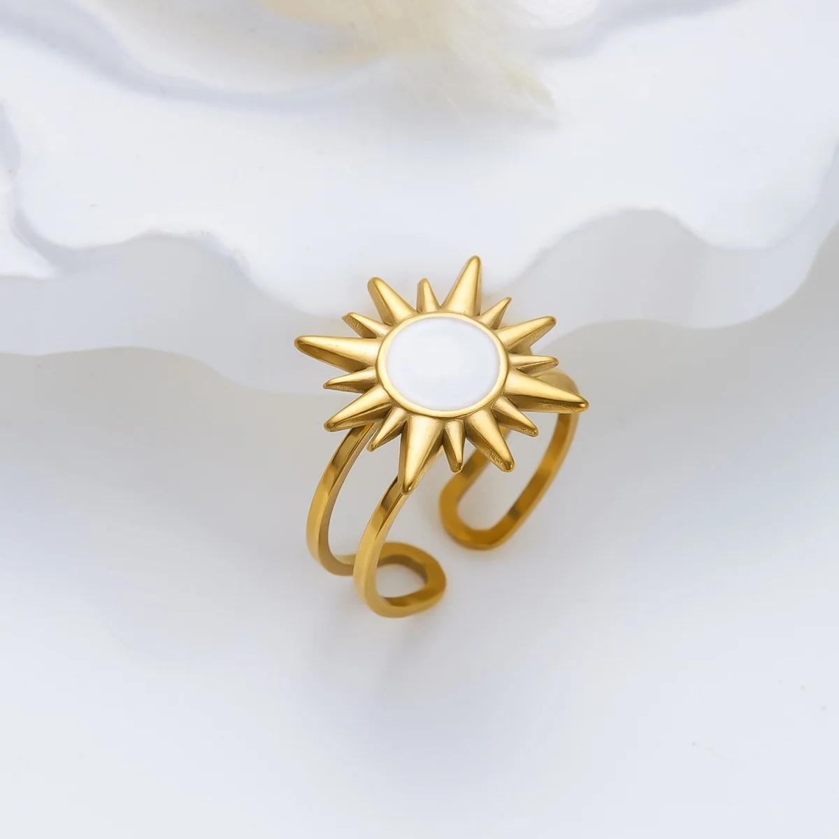 Edelstahl-Emaille-Spiral-Geometrie-Fingerringe für Damen und Herren, Vintage Französische Sonnen-Blatt-Blumen-Ringe, Modeschmuck für Partys. – Detail 20
