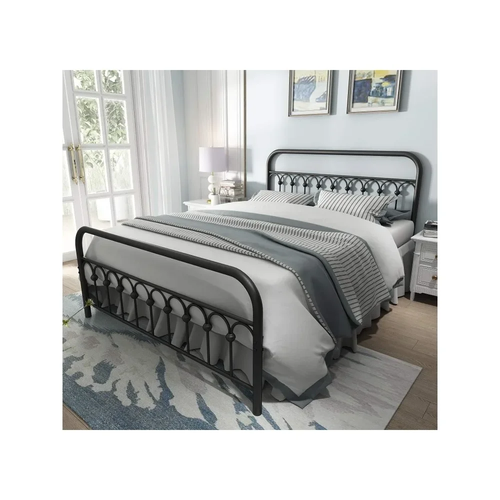 Vintage Sturdy Metal Bed Frame Basic with Headboard and Footboard,No Box Spring Needed,Under Bed Storage