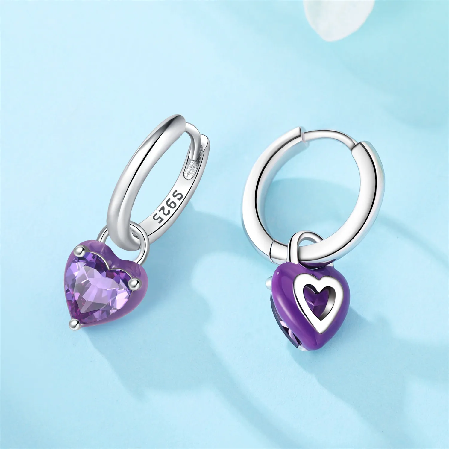 Hot Sale 925 Sterling Silver Dreamy Purple Love Heart Earrings Drop Earrings For Women Party Fine Gift Elegant Birthday Jewelry