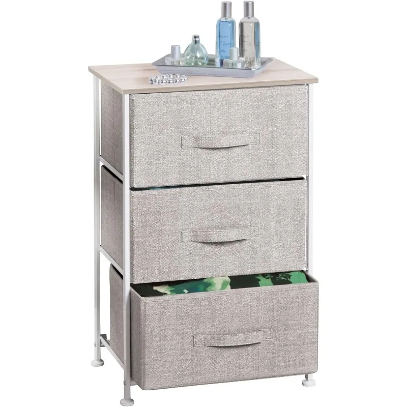 

Steel Top and Frame Storage Dresser Tower Unit with 3 Removable Fabric Drawers for Bedroom, Living Room, or Bathroom - Holds