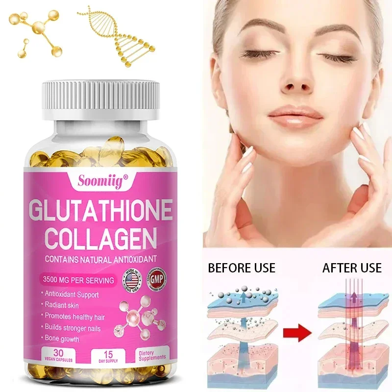 Glutathione Collagen Supplement Capsules Whitening Anti-aging Antioxidant Immune Booster Support Skin Nails Hair Bones