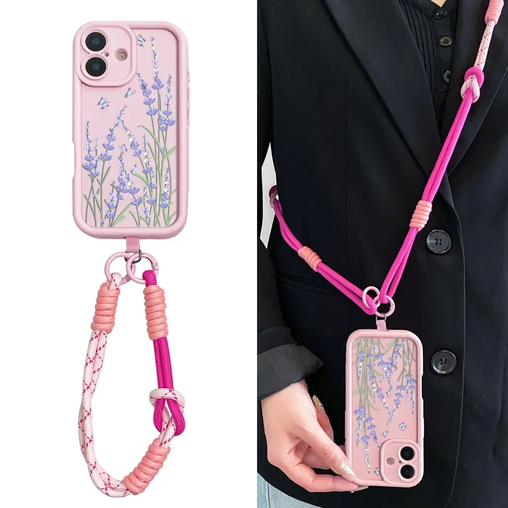 Cxd5Crossbody Lanyard Necklace Strap Phone Case for Xiaomi Poco X7 X6 F7 F6 M7 M6 F5 X5 X3 M3 Pro C55 C65 C75 C71 Lavender Cover