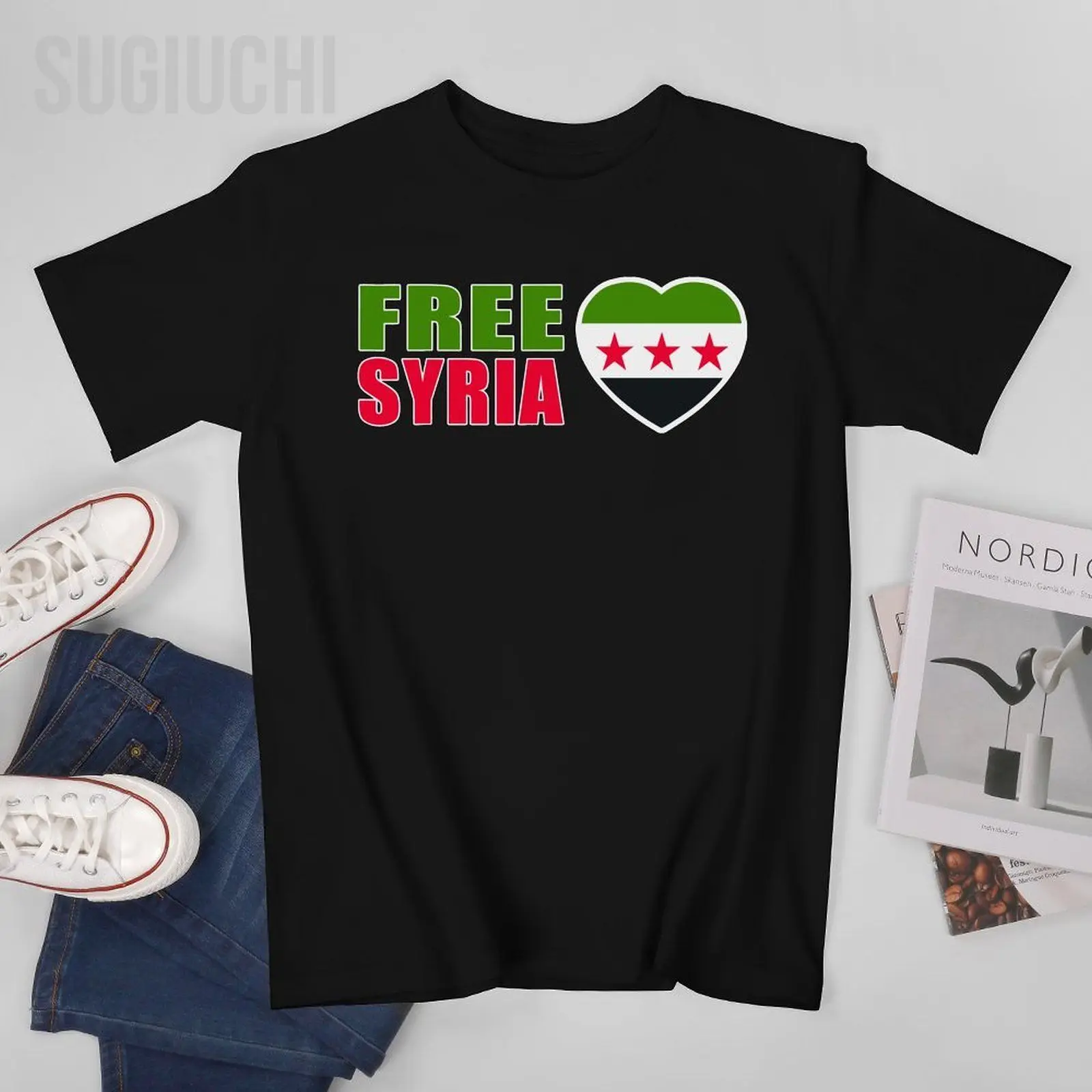 Men Free Syria Flag Syrian Vintage Tshirt Tees O-neck T Shirts Women Boys 100% Cotton Short T-Shirt Unisex All Seasons