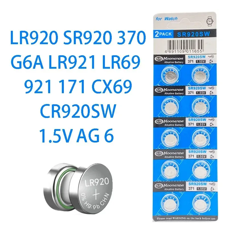 20/60/110PCS LR920 AG6 Button Batteries SR920SW 171 371 370 LR69 LR921 G6A SR920 1.55V Alkaline Coin Cell Watch Battery