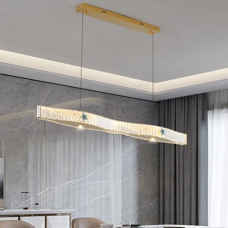 

Modern Luxury Long Crystal Chandelier for Kitchen Dining Table Living Room Pendent Lamp Indoor Lighting Hanging Light Fixture