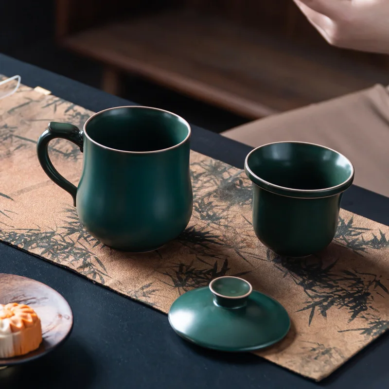 Ru Ware Tea Cup Ceramic with Lid and Water Separation Conference Personal Mug Gift