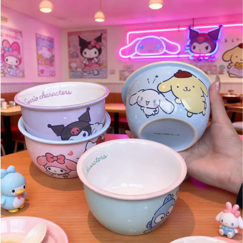 4.7 inch Sanrio Cartoon Kuromi Porcelain Bowl 490ml Cute Children's Rice Bowls Household Cereal Noodles Bowl Ceramic Kitchenware
