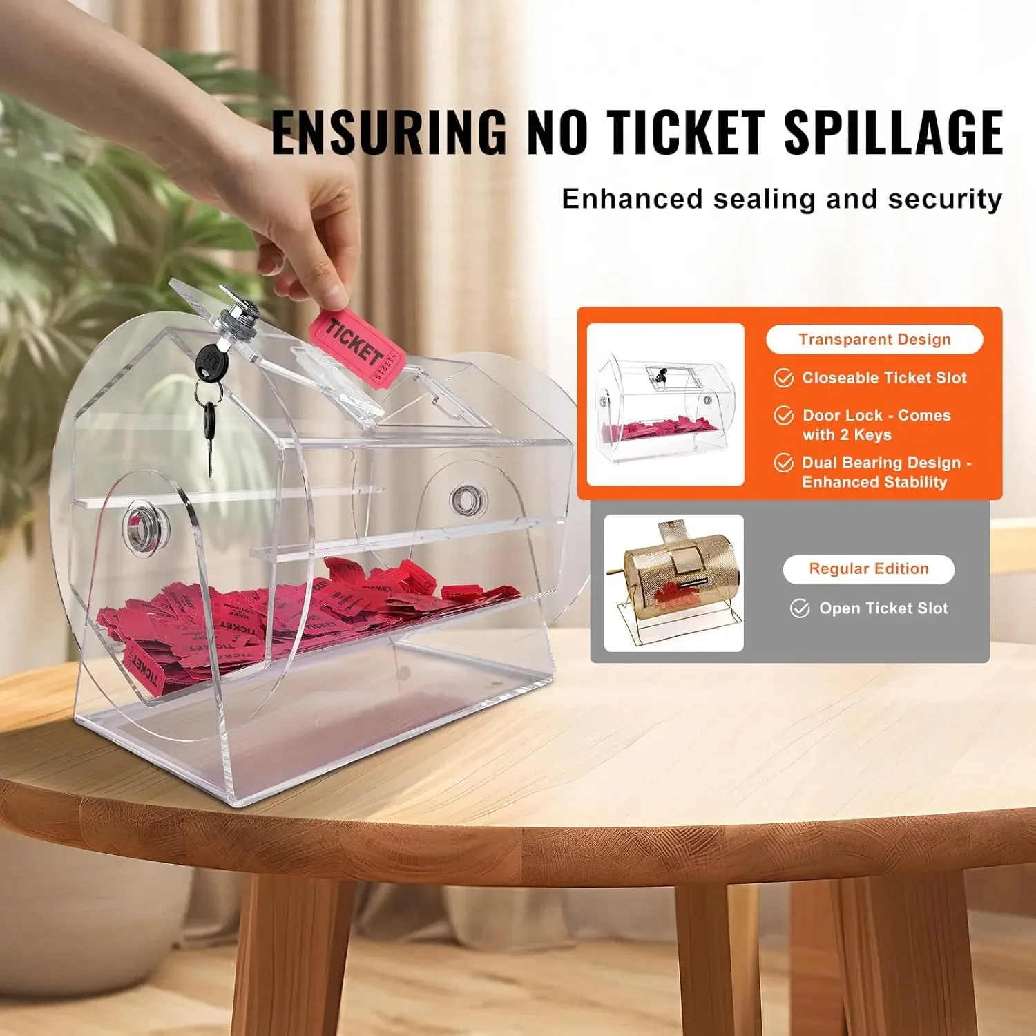 Acrylic Raffle Drum,Professional Raffle Ticket Spinning Cage with 2 Keys, Transparent Lottery Spinning Drawing