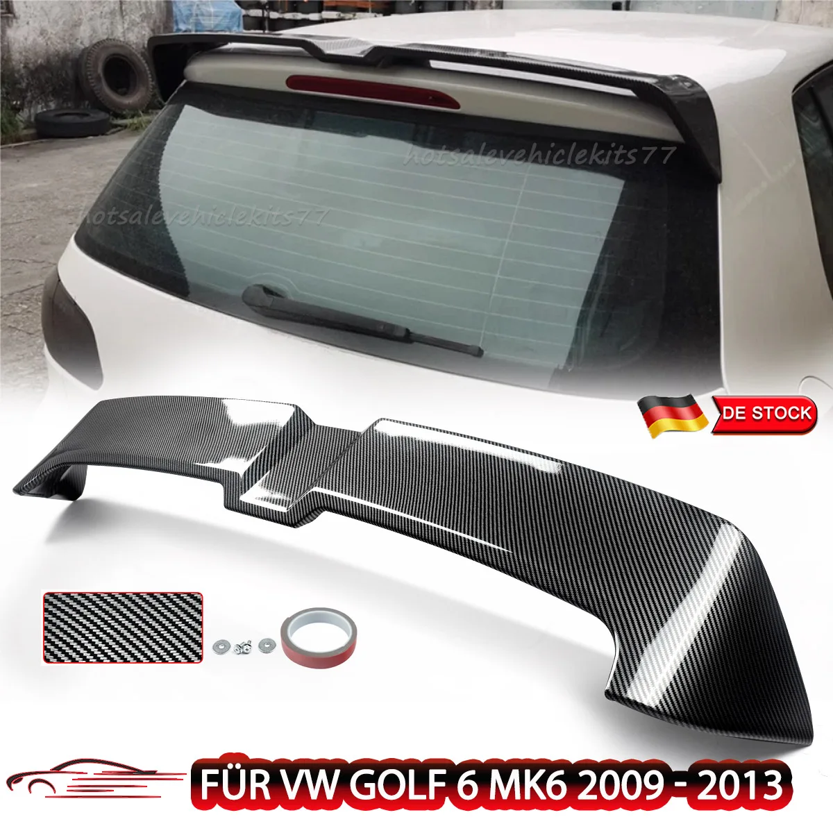 

For VW Golf 6 MK6 GTI R GTD 2008 2009 2010 -2013 Rear Roof Tail Trunk Spoiler Lip Wing Carbon Fiber Look