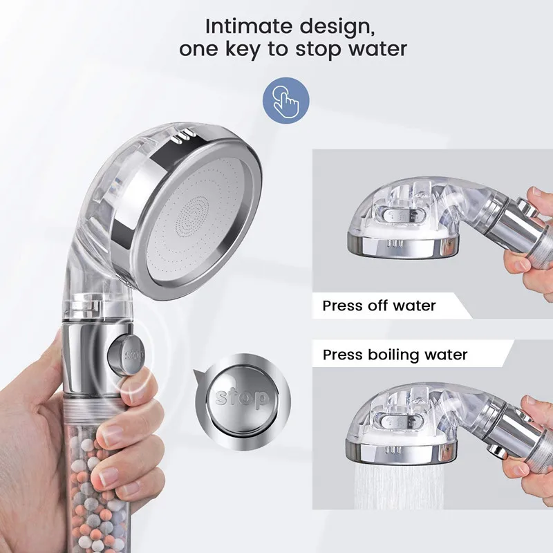 3 Modes SPA Ion Filter Shower Head High Pressure Saving Water Handheld Shower Nozzle Premium Bathroom Water Filter