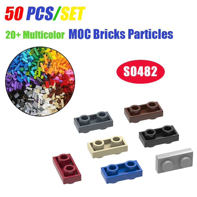 50 Pcs/Set MOC S0482 Plate 1x2 Dots Double Side DIY Building Blocks Particles Compatible Thin Figures Bricks Model Toys for Kids