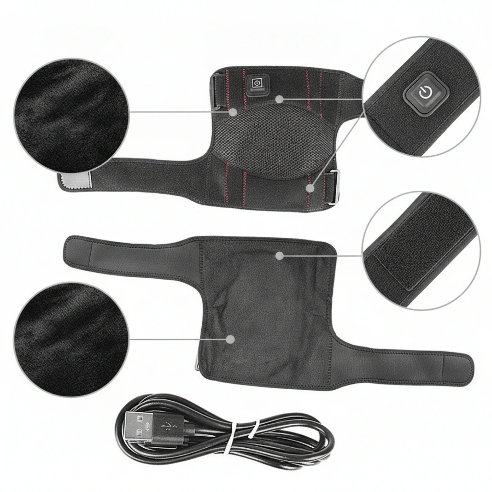Heated Elbow Brace Adjustable Elbow Brace with USB Cable Breathable Warm for Athletes, Home, Office