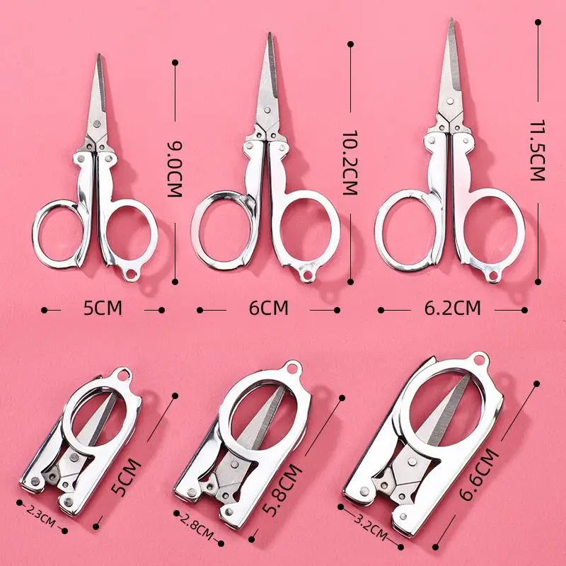 Mini Folding Stainless Steel Scissors Portable Hangable Tailor Sewing Thread Shear Travel Household DIY Sewing Accessories